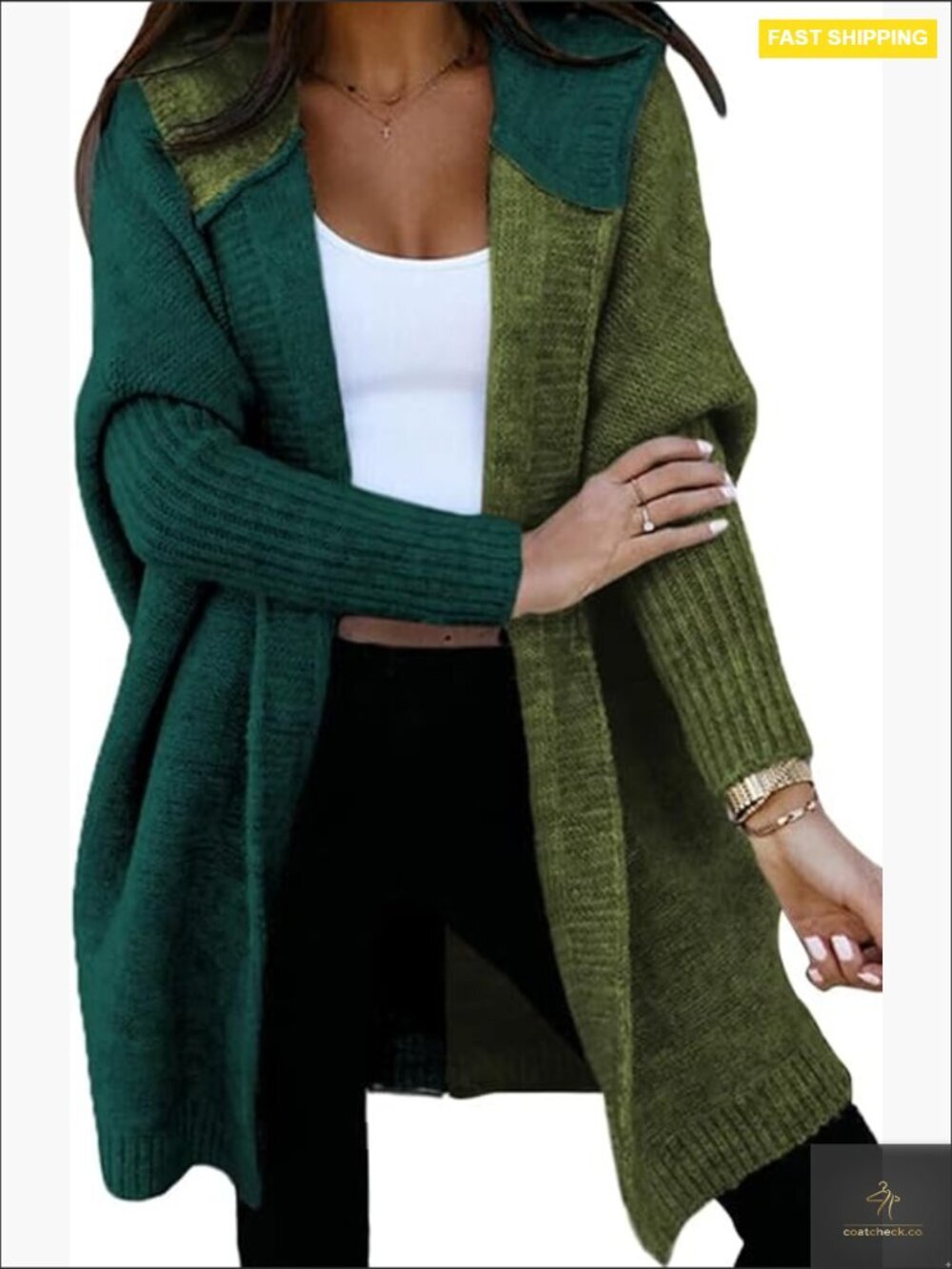 Color Block Knit Cardigan Open Front Long Sleeve Hooded Oversized Fall Outwear